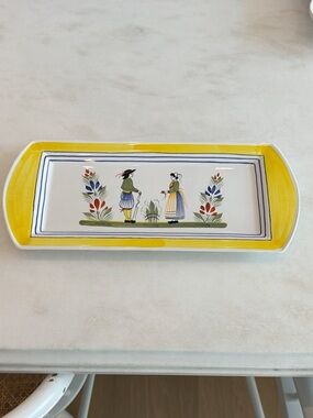 Henriot Quimper Yellow Folk-Art Rectangular Serving Tray - Home Dining